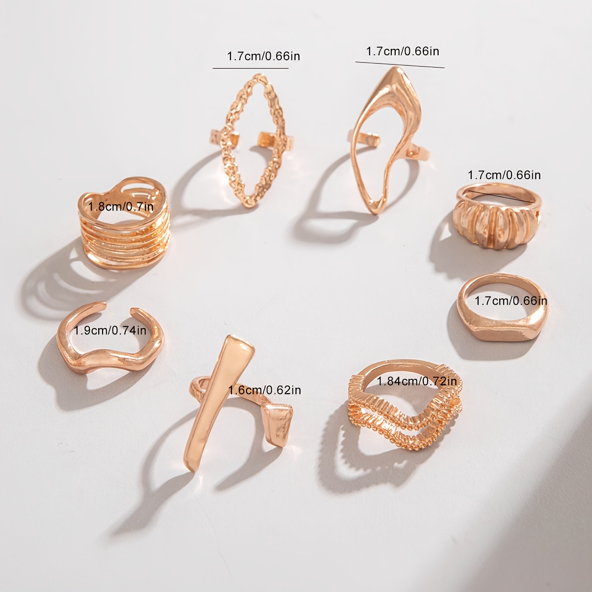 8pcs Fashionable Irregular Rhombus Wave Ring Set Women's Party Style